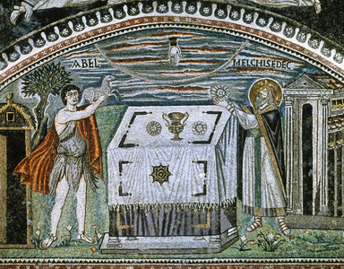 Sacrifice of Abel and Melchizedek  (538-545 AD). Basilica of St. Vitale. Ravenna. Italy.