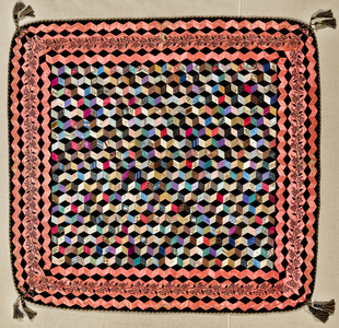 Tumbling Blocks Quilt, c.1865-70 (silk, velvet and wood)