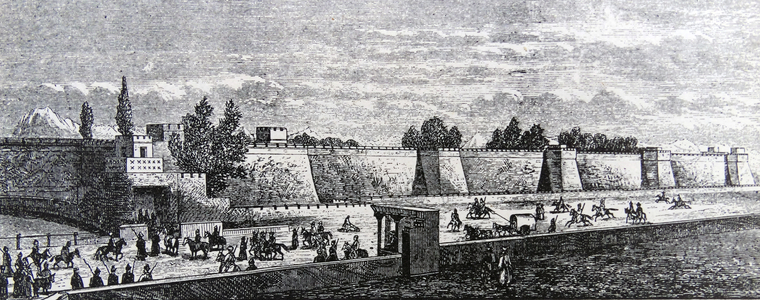 Engraving depicting a general view of Kashgar, a city in the Xinjiang Uyghur Autonomous Region
