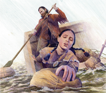 Sacagawea saving supplies, 2002 (acrylic on board)