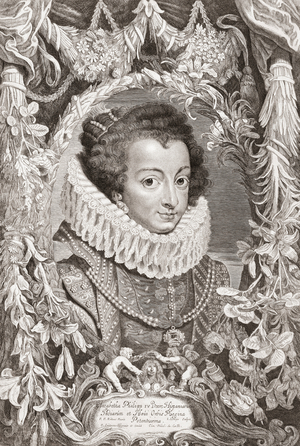Elisabeth of France aka Isabel of Bourbon, 17th century (engraving)