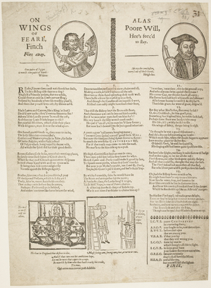 Satirical verses relative to Lord Finch's flight and Archbishop Laud's imprisonment, with a portrait of each