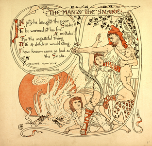 The Man and the Snake, from 'The Baby's Own Aesop', 1887 (colour litho)