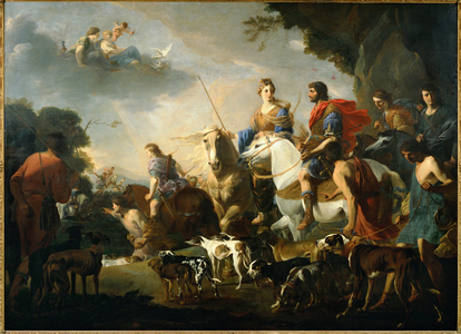 Aeneas and Queen Dido hunting (painting on canvas)