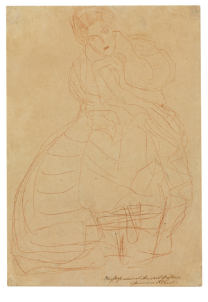 Portrait of Adele Bloch-Bauer. Costume Study with Hands \Held in a Horseshoe Shape, 1903 (sanguine on paper)