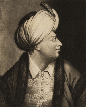 Ecce Homo. Satire of English King George III in the guise of an oriental tyrant, c.1779 (mezzotint)