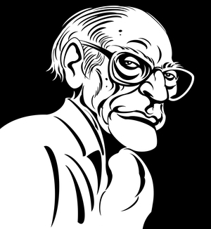 Arthur Miller, American playwright (1915-2005); black-and-white caricature