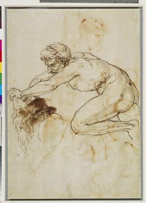 Hercules and the Nemean Lion, c.1508 (pen & ink on paper) (verso of 3552305)