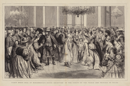 Fancy Dress Ball at Marlborough House, Reception of the Guests by the Prince and Princess of Wales (engraving)