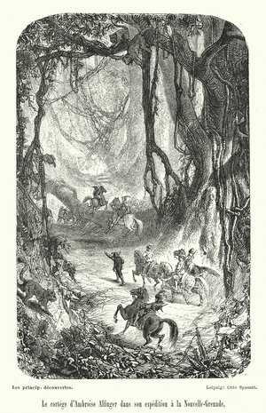 Le cortege d'Ambroise Alfinger dans son expedition a la Nouvelle-Grenade (engraving)