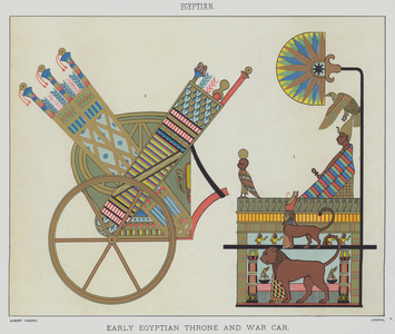 Egyptian, Early egyptian throne and war car (colour litho)