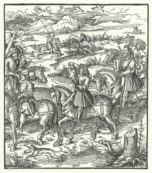 Archduke Maximilian of Austria hunting herons (engraving)