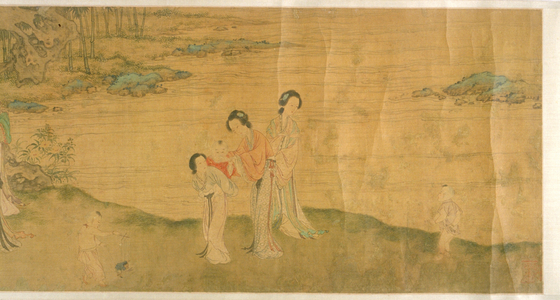 Women and Children in a Garden (ink & colour on silk)