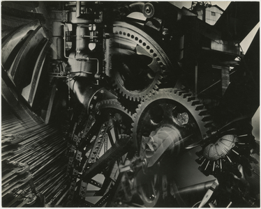Photomontage of industry - mechanical gear wheels and other machine parts, USA, c.1920-38 (gelatin silver photo)