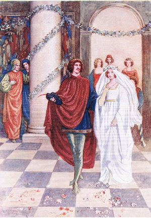 Among them was one who had that day been wedded, from Dante and Beatrice published by Thomas Nelson 1912 (colour litho)