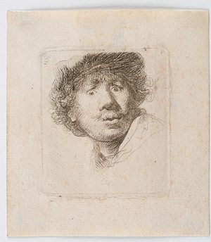 Rembrandt with haggard eyes, 1630 (Etching)