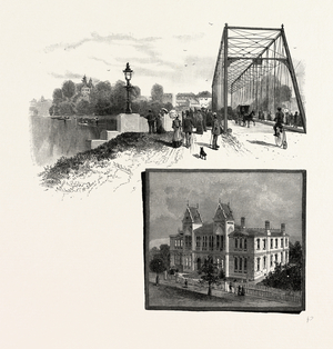 Lorne Bridge, Brantford (Top), Collegiate Institute, Brantford (Bottom), Canada, Nineteenth Century Engraving