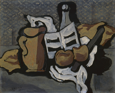 Jug, Music Notebook and Bottle, 1924 (oil and sand on canvas)