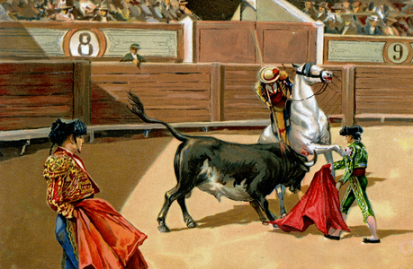 Sport. Bullfighting. The first vara, lance of the picador. Illustration, Germany, c.1920.