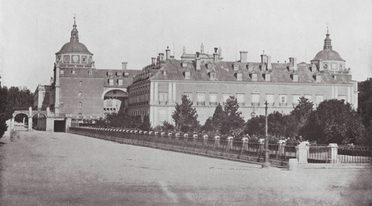 The Gardens at Aranjuez, Spain: The Palace from the Parterre (b/w photo)