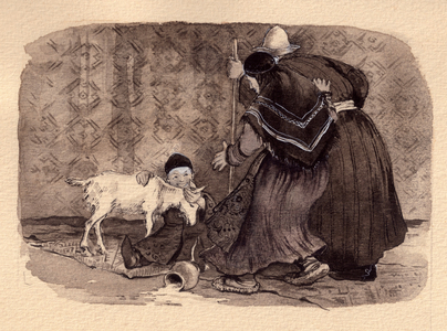 Illustration from 'Gulchachak', Tatar folk tale (watercolour on paper)