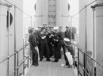 Two Naval Seamen Boxing, U.S.S. Massachusetts, USA, c.1896 (b/w photo)