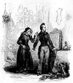 Illustration of novel La peau de chagrin (The Wild-Ass's Skin) by Honore de Balzac (1831), engraving by Porret