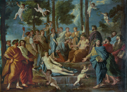 Parnassus, Apollo surrounded by the muses (painting on canvas)