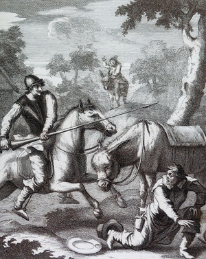 Don Quixote Seizes the Barber's Bason for Mambrino's Helmet', 1756. by William Hogarth