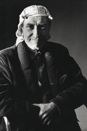 Alik Knight in his studio,  Milan, Italy, 1983 (b/w photo)