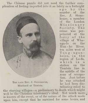 The late Reverend J Stonehouse, murdered at Tientsin (b/w photo)