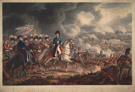 The Duke of Wellington and the Most Distinguished Officers at the Battle of Waterloo, 1817 (colour aquatint)