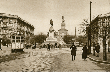 Milano: Largo Cairoli, Monumento A Garibaldi (b/w photo)