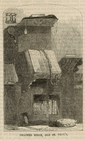 Chained bible, Old St Paul's (engraving)