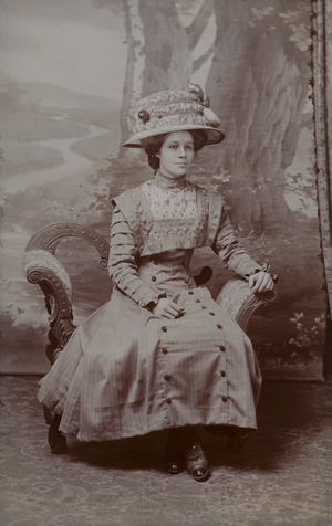 Middle class woman in her finery (b/w photo)