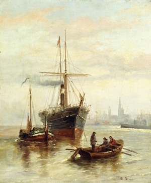 A Harbour Scene with a View of Venice (oil on canvas)