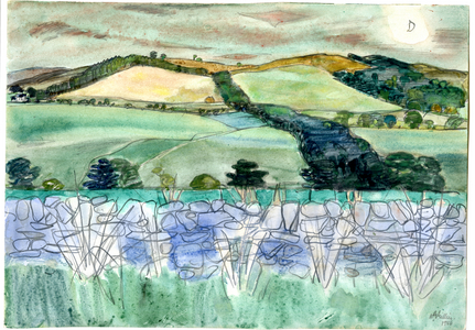 Untitled (Landscape With Dry Stone Dyke), 1956 (pencil and watercolour)