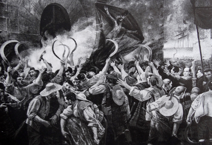 Engraving titled 'The Corpus of Blood in Barcelona'