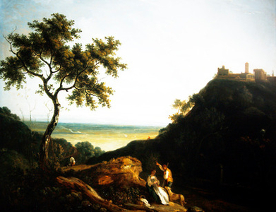 A Welsh Landscape with Figures (oil on canvas)
