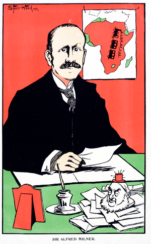 Caricature of Sir Alfred Milner, British colonial Governor of the Cape Colony at the outbreak of the Second Boer War, 1899 (colour litho)