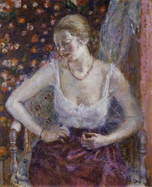 Woman Dressing, (oil on board)
