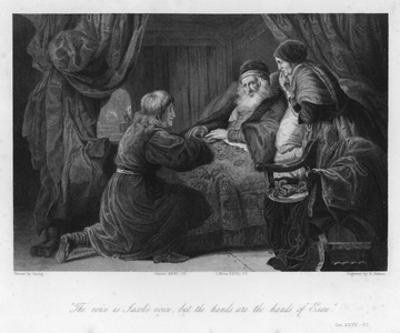 Isaac blessing Jacob, Genesis XXVII, 22 (engraving)