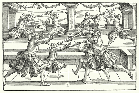 Fencing scene (engraving)