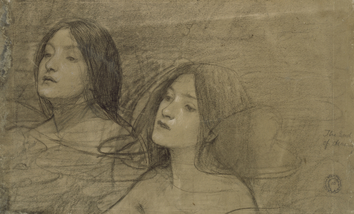 Study of two Nymphs for 'Hylas and the Nymphs' (black chalk with some heightening on a faded grey paper)