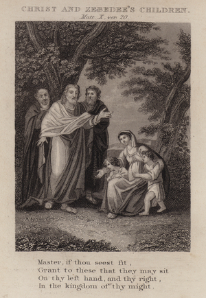 Christ and Zebedee's children, Matthew X, ver 20 (engraving)