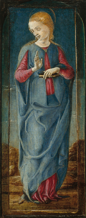 The Virgin Annunciate [middle right panel], c.1470-1480 (tempera and distemper on panel)