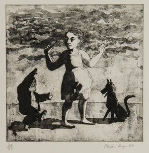 Girl with Little Man and  Dog, 1987 (Etching and hand shaken  Aquatint)