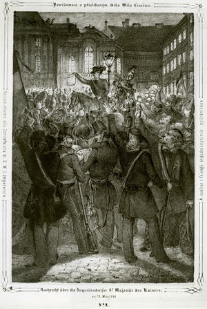 Emperor Ferdinand's constitution is read on Michaeler Square in front of the Imperial Palace