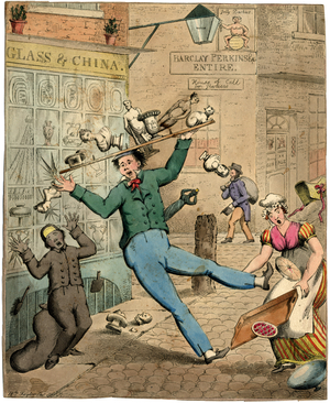 Untitled, the Plaster Figure Seller's accident, 1800-20 (hand-coloured engraving)
