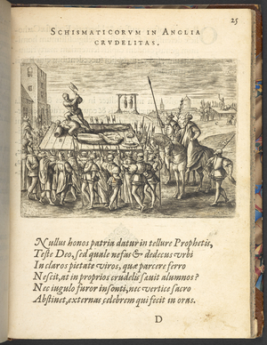 'Schifmaticorum in Anglia crudelitas’, page 25 from 'Theatrum Crudelitatum Haereticorum nostri temporis' by R. Verstegan, 1592 (engraving)
